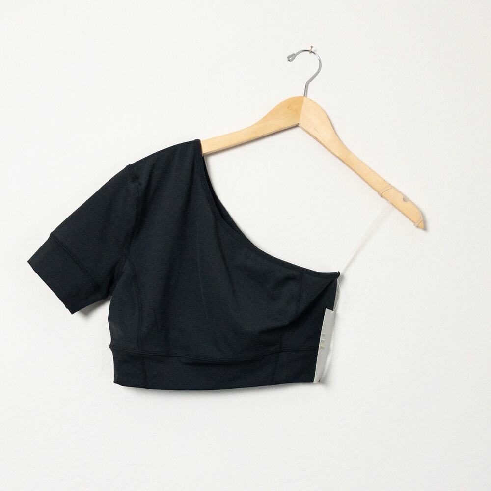Zella One Shoulder Crop Top Womens Medium Black Active Stretch NWT